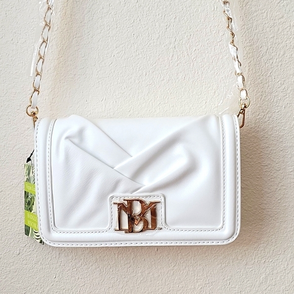 BADGLEY MISCHKA Small Square Crossbody, Folded Style, Big Logo, White, NWT - Picture 5 of 14